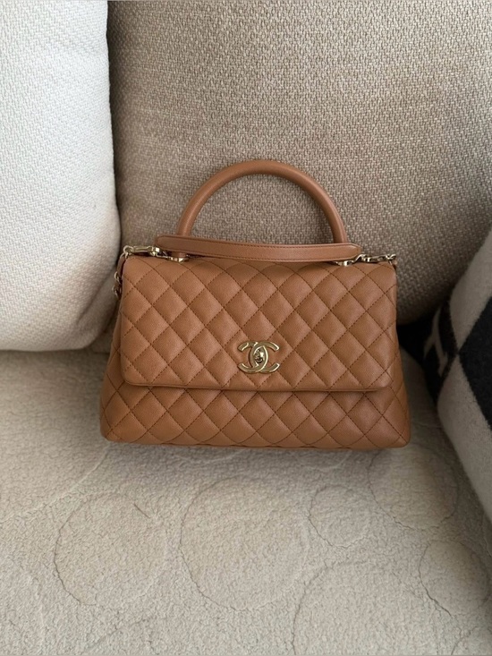 CHANEL Handbags - CHANEL Brown Quilted Coco Handle Top Handle Bag Chain Strap Dust Bag Auth Card
